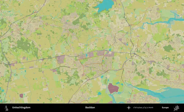 Basildon. Birleşik Krallık 'ın idari alanı bir OpenStreetMap İnsani Biçim haritası üzerinde
