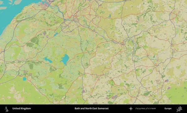 Bath ve Kuzey Doğu Somerset. Birleşik Krallık 'ın idari alanı bir OpenStreetMap İnsani Biçim haritası üzerinde