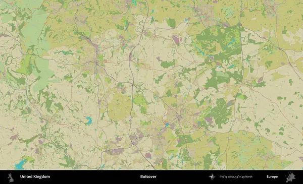Bolsover. Birleşik Krallık 'ın idari alanı bir OpenStreetMap İnsani Biçim haritası üzerinde