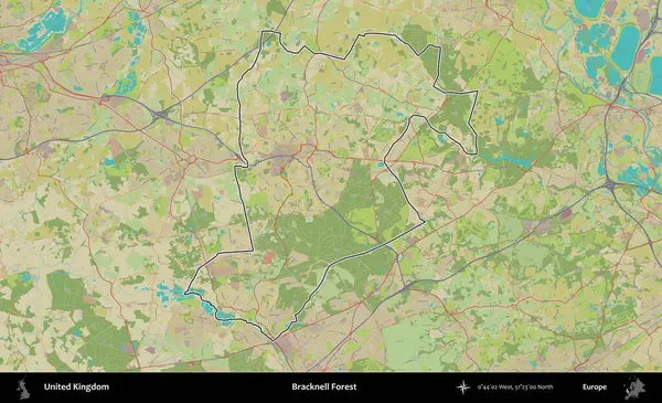Bracknell Ormanı. Birleşik Krallık 'ın bir OpenStreetMap İnsani Biçim haritasında özetlenmiş idari alanı