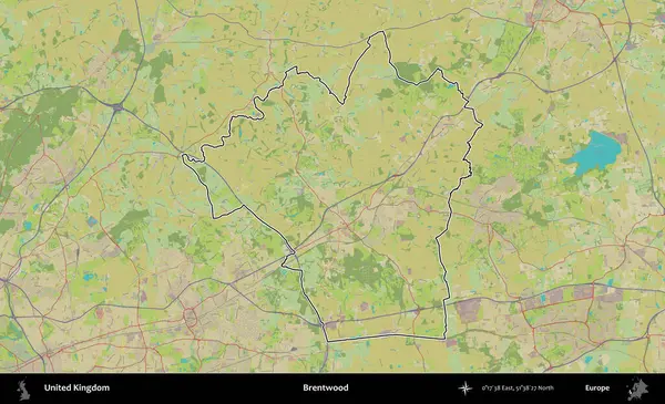 Brentwood 'da. Birleşik Krallık 'ın bir OpenStreetMap İnsani Biçim haritasında özetlenmiş idari alanı
