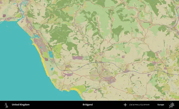 Bridgend. Birleşik Krallık 'ın idari alanı bir OpenStreetMap İnsani Biçim haritası üzerinde