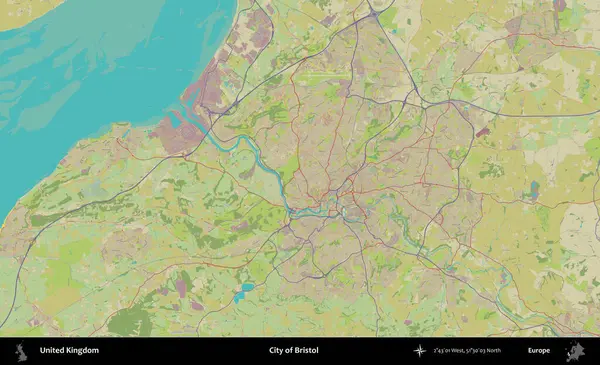 Bristol şehri. Birleşik Krallık 'ın idari alanı bir OpenStreetMap İnsani Biçim haritası üzerinde