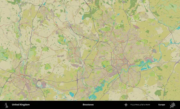 Broxtowe. Birleşik Krallık 'ın idari alanı bir OpenStreetMap İnsani Biçim haritası üzerinde