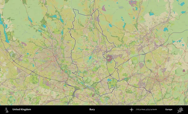 Gömmek. Birleşik Krallık 'ın bir OpenStreetMap İnsani Biçim haritasında özetlenmiş idari alanı