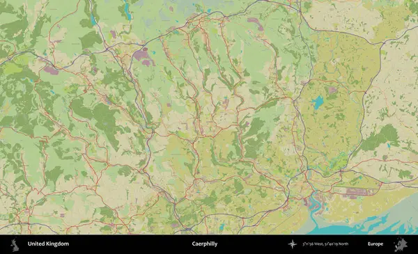 Caerphilly 'de. Birleşik Krallık 'ın idari alanı bir OpenStreetMap İnsani Biçim haritası üzerinde