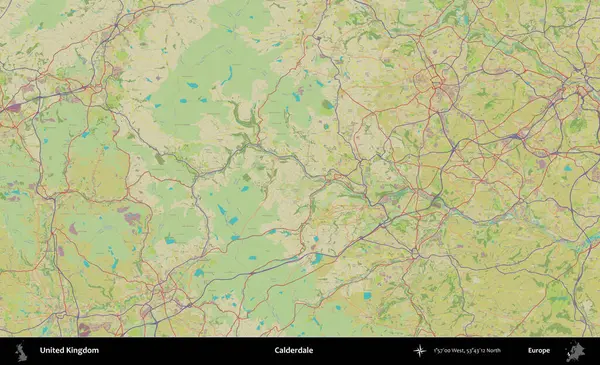 Calderdale 'de. Birleşik Krallık 'ın idari alanı bir OpenStreetMap İnsani Biçim haritası üzerinde