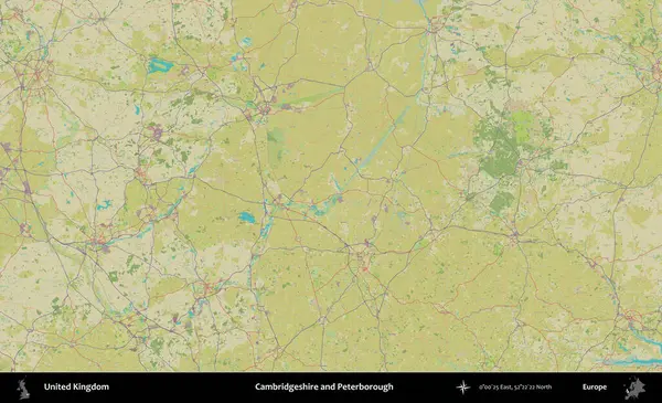 Cambridgeshire ve Peterborough. Birleşik Krallık 'ın idari alanı bir OpenStreetMap İnsani Biçim haritası üzerinde