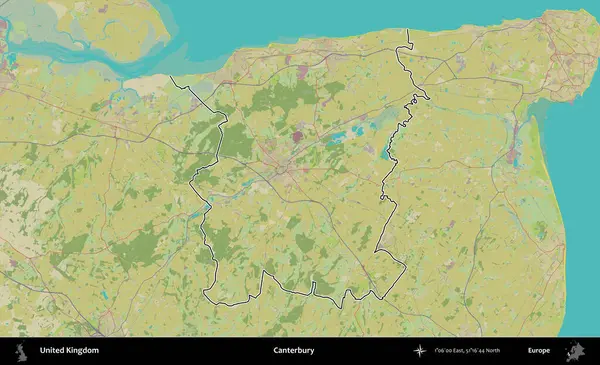 Canterbury 'de. Birleşik Krallık 'ın bir OpenStreetMap İnsani Biçim haritasında özetlenmiş idari alanı