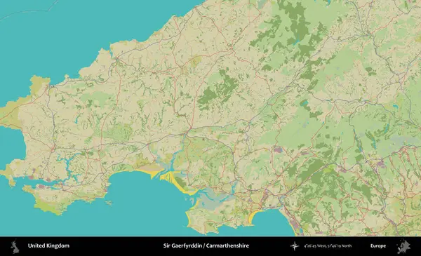 Sör Gaerfyrddin / Carmarthenshire. Birleşik Krallık 'ın idari alanı bir OpenStreetMap İnsani Biçim haritası üzerinde