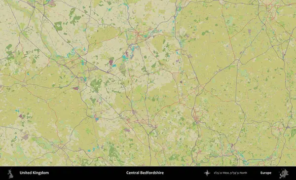 Bedfordshire Merkez. Birleşik Krallık 'ın idari alanı bir OpenStreetMap İnsani Biçim haritası üzerinde
