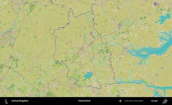 Chelmsford 'da. Birleşik Krallık 'ın bir OpenStreetMap İnsani Biçim haritasında özetlenmiş idari alanı