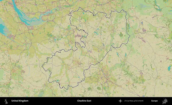 Doğu Cheshire. Birleşik Krallık 'ın bir OpenStreetMap İnsani Biçim haritasında özetlenmiş idari alanı