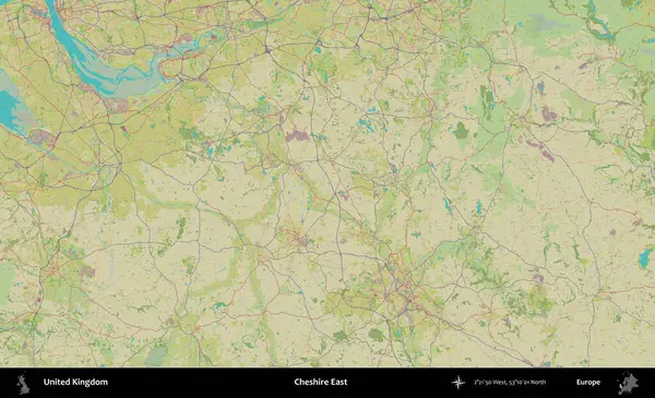 Doğu Cheshire. Birleşik Krallık 'ın idari alanı bir OpenStreetMap İnsani Biçim haritası üzerinde