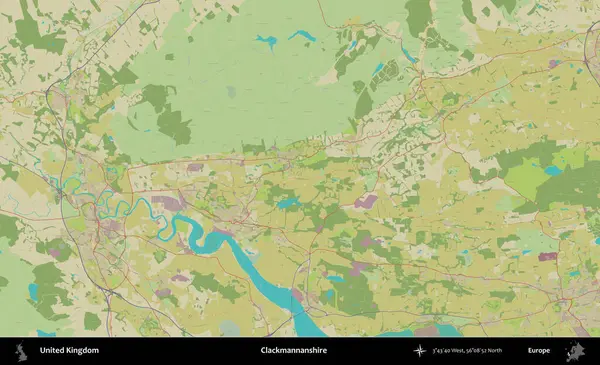 Clackmannanshire. Birleşik Krallık 'ın idari alanı bir OpenStreetMap İnsani Biçim haritası üzerinde