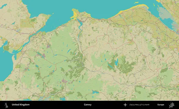Conwy. Birleşik Krallık 'ın idari alanı bir OpenStreetMap İnsani Biçim haritası üzerinde