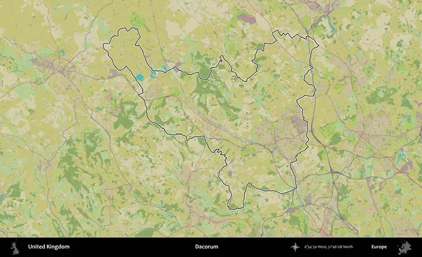 Dacorum. Birleşik Krallık 'ın bir OpenStreetMap İnsani Biçim haritasında özetlenmiş idari alanı