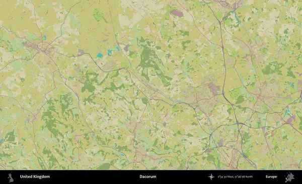 Dacorum. Birleşik Krallık 'ın idari alanı bir OpenStreetMap İnsani Biçim haritası üzerinde