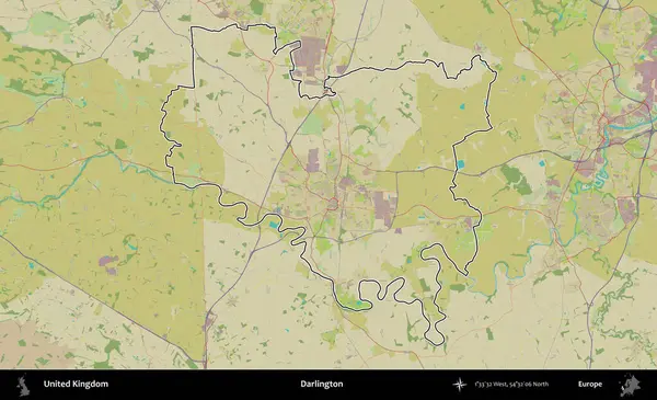 Darlington. Birleşik Krallık 'ın bir OpenStreetMap İnsani Biçim haritasında özetlenmiş idari alanı