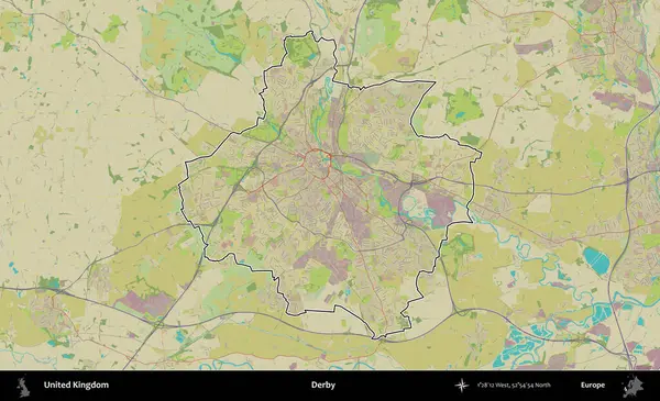 Derbi. Birleşik Krallık 'ın bir OpenStreetMap İnsani Biçim haritasında özetlenmiş idari alanı