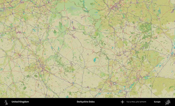 Derbyshire Dales. Birleşik Krallık 'ın idari alanı bir OpenStreetMap İnsani Biçim haritası üzerinde