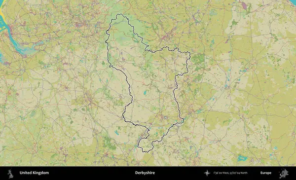 Derbyshire 'da. Birleşik Krallık 'ın bir OpenStreetMap İnsani Biçim haritasında özetlenmiş idari alanı