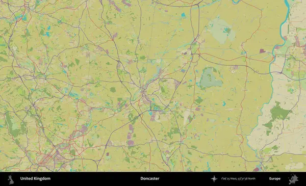 Doncaster 'da. Birleşik Krallık 'ın idari alanı bir OpenStreetMap İnsani Biçim haritası üzerinde
