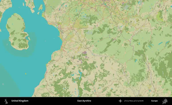 Doğu Ayrshire. Birleşik Krallık 'ın idari alanı bir OpenStreetMap İnsani Biçim haritası üzerinde