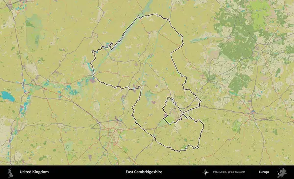 Doğu Cambridgeshire. Birleşik Krallık 'ın bir OpenStreetMap İnsani Biçim haritasında özetlenmiş idari alanı
