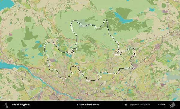 Doğu Dunbartonshire. Birleşik Krallık 'ın bir OpenStreetMap İnsani Biçim haritasında özetlenmiş idari alanı