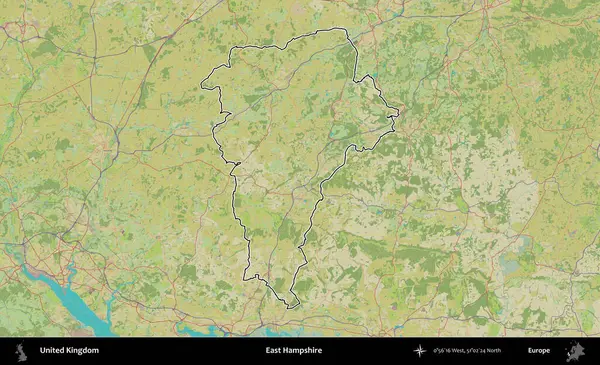 Doğu Hampshire. Birleşik Krallık 'ın bir OpenStreetMap İnsani Biçim haritasında özetlenmiş idari alanı