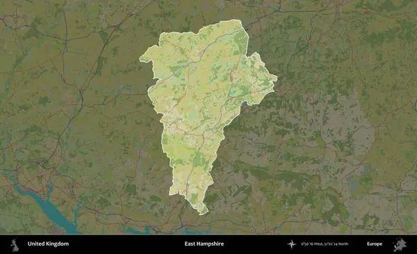 Doğu Hampshire. Birleşik Krallık 'ın idari alanı karanlık bir OpenStreetMap İnsani Haritası biçiminde vurgulanmış ve özetlenmiştir