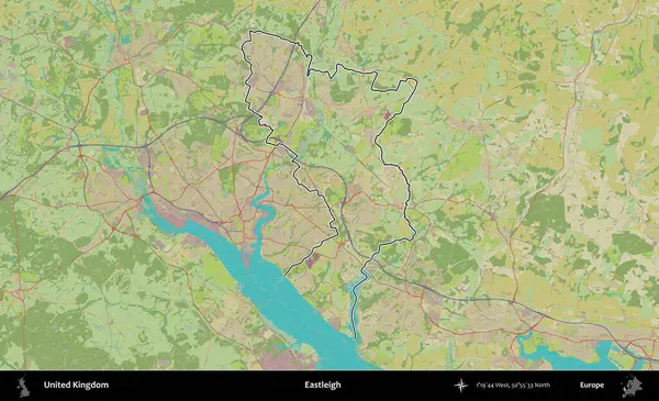 Eastleigh 'de. Birleşik Krallık 'ın bir OpenStreetMap İnsani Biçim haritasında özetlenmiş idari alanı