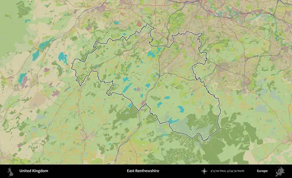 Doğu Renfrewshire. Birleşik Krallık 'ın bir OpenStreetMap İnsani Biçim haritasında özetlenmiş idari alanı