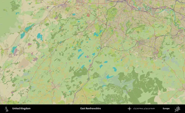 Doğu Renfrewshire. Birleşik Krallık 'ın idari alanı bir OpenStreetMap İnsani Biçim haritası üzerinde