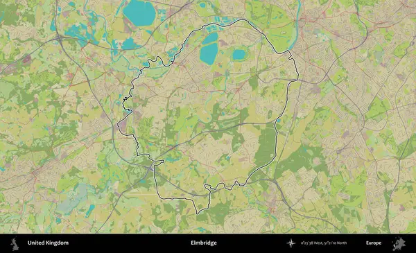 Elmbridge 'de. Birleşik Krallık 'ın bir OpenStreetMap İnsani Biçim haritasında özetlenmiş idari alanı