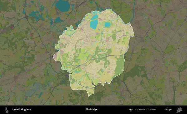 Elmbridge 'de. Birleşik Krallık 'ın idari alanı karanlık bir OpenStreetMap İnsani Haritası biçiminde vurgulanmış ve özetlenmiştir
