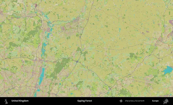 Epping Ormanı. Birleşik Krallık 'ın idari alanı bir OpenStreetMap İnsani Biçim haritası üzerinde