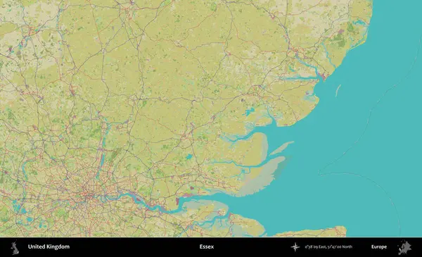 Essex. Birleşik Krallık 'ın idari alanı bir OpenStreetMap İnsani Biçim haritası üzerinde