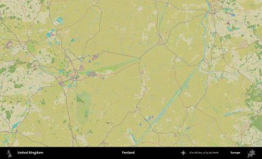 Fenland. Birleşik Krallık 'ın idari alanı bir OpenStreetMap İnsani Biçim haritası üzerinde