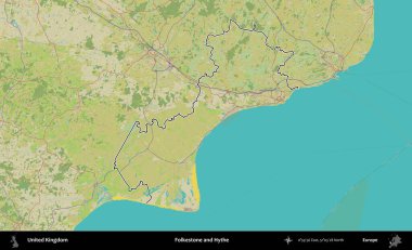 Folkestone ve Hythe. Birleşik Krallık 'ın bir OpenStreetMap İnsani Biçim haritasında özetlenmiş idari alanı