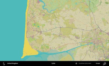 Fylde. Birleşik Krallık 'ın idari alanı bir OpenStreetMap İnsani Biçim haritası üzerinde