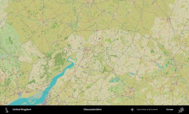 Gloucestershire 'da. Birleşik Krallık 'ın idari alanı bir OpenStreetMap İnsani Biçim haritası üzerinde