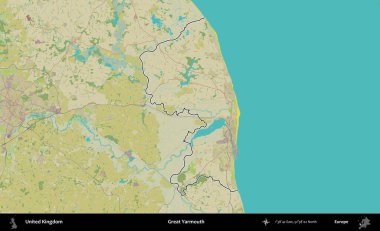 Yüce Yarmouth. Birleşik Krallık 'ın bir OpenStreetMap İnsani Biçim haritasında özetlenmiş idari alanı