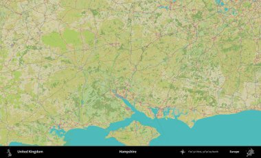 Hampshire. Birleşik Krallık 'ın idari alanı bir OpenStreetMap İnsani Biçim haritası üzerinde