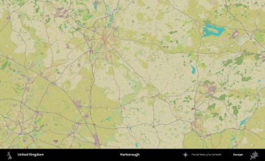 Harborough 'da. Birleşik Krallık 'ın idari alanı bir OpenStreetMap İnsani Biçim haritası üzerinde