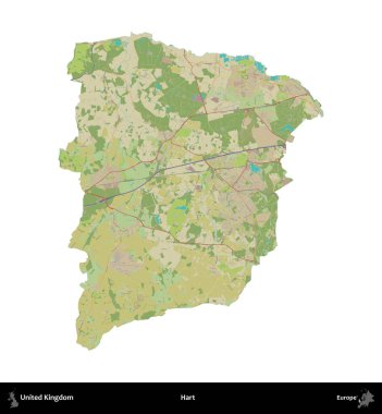 - Hart. Birleşik Krallık 'ın idari alanı bir OpenStreetMap İnsani Harita stili haritasında beyaza izole edildi