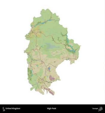 Yüksek Tepe. Birleşik Krallık 'ın idari alanı bir OpenStreetMap İnsani Harita stili haritasında beyaza izole edildi