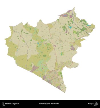 Hinckley ve Bosworth. Birleşik Krallık 'ın idari alanı bir OpenStreetMap İnsani Harita stili haritasında beyaza izole edildi