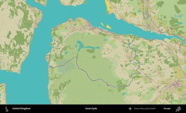 Inverclyde. Birleşik Krallık 'ın bir OpenStreetMap İnsani Biçim haritasında özetlenmiş idari alanı